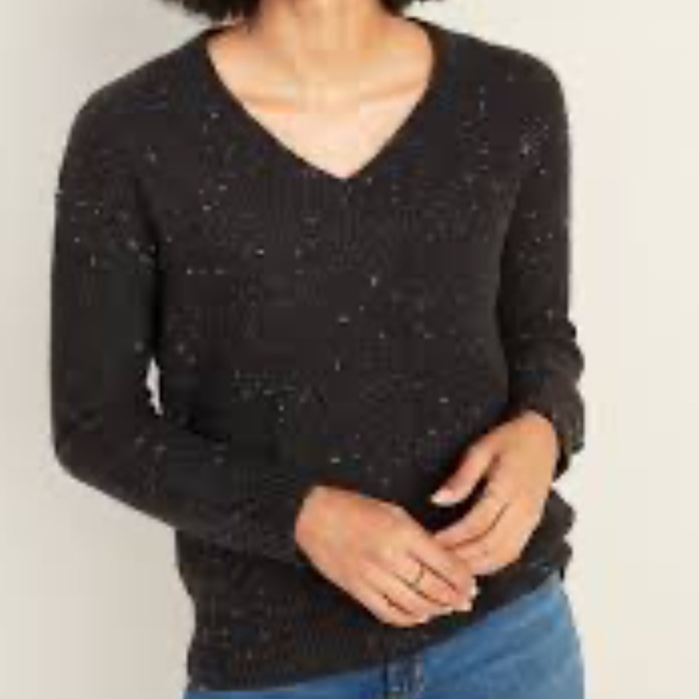 Halogen Cashmere black white Polka Dot V Neck Sweater Size S